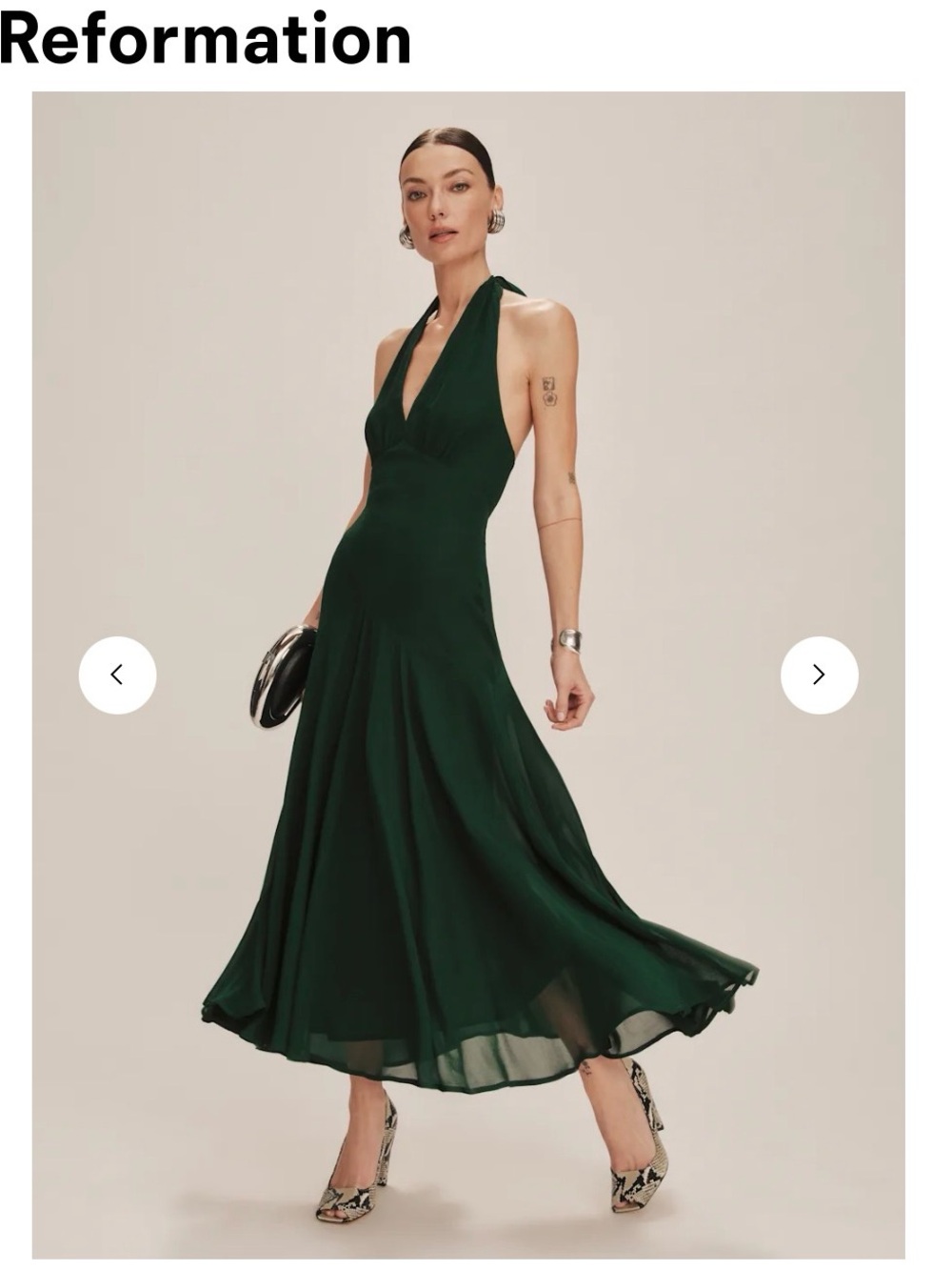 Reformation Briony Dress in Forest Green